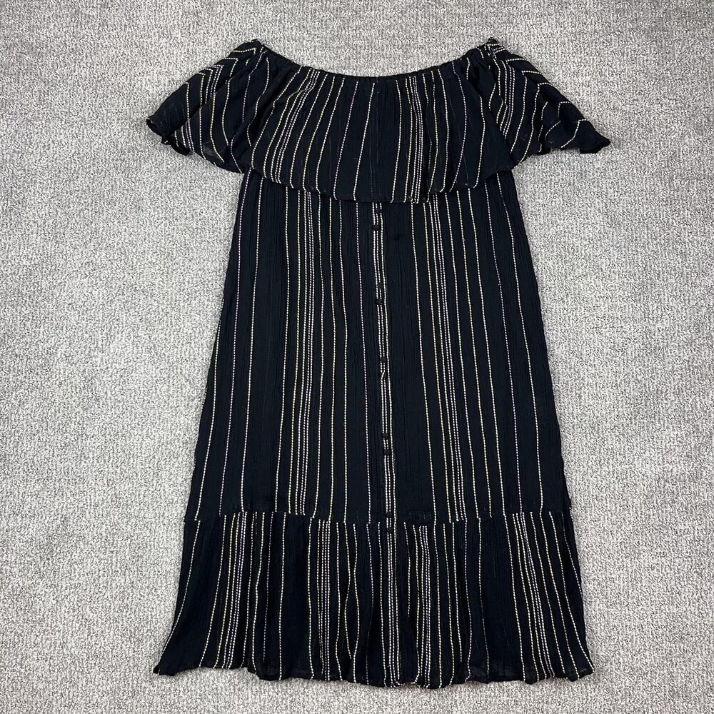 Michael Stars Dress Womens Large Black Beach Stripe Off Shoulder Multi Wear NWT